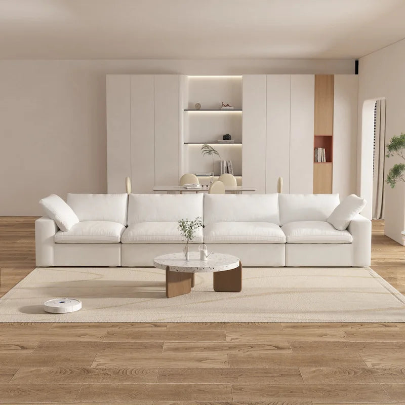 Divano componibile a 4 pezzi in lino moderno 160, minimalista, con imbottitura in piuma d'oca