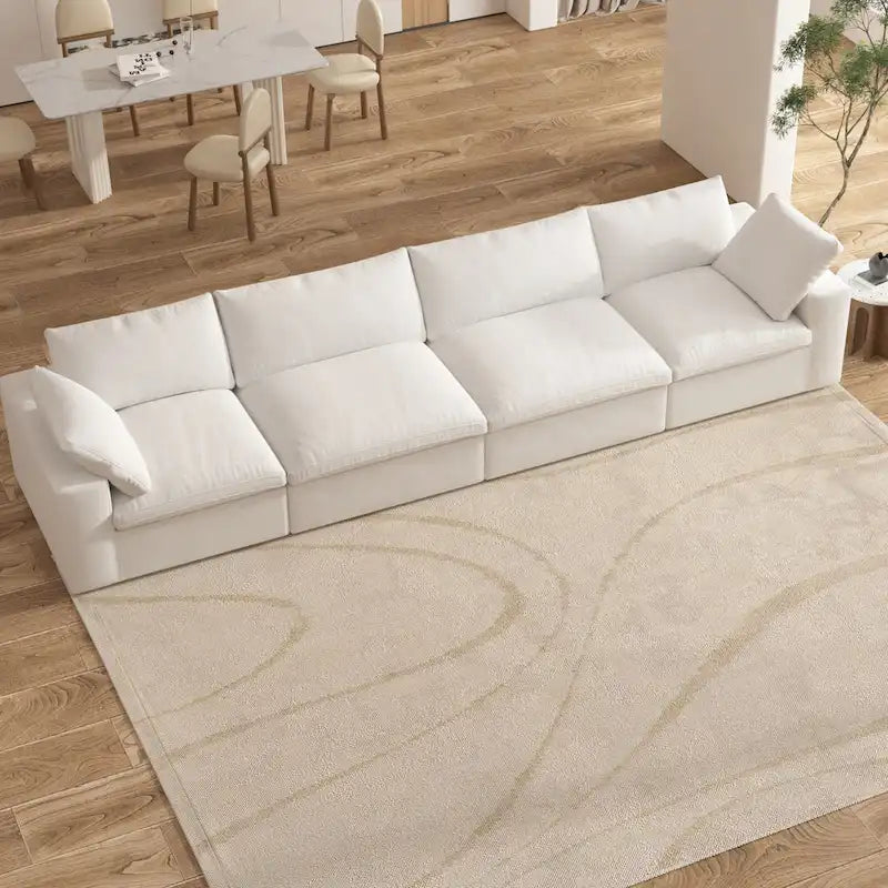 Divano componibile a 4 pezzi in lino moderno 160, minimalista, con imbottitura in piuma d'oca