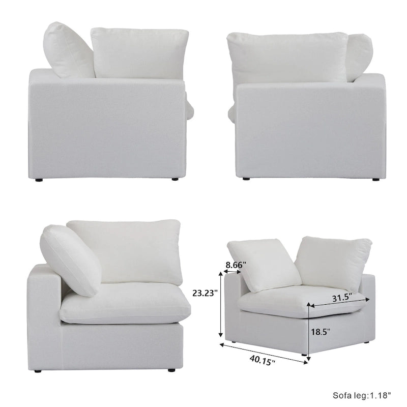 Divano componibile a 4 pezzi in lino moderno 160, minimalista, con imbottitura in piuma d'oca