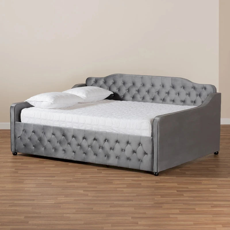 Divano letto contemporaneo di transizione con telaio imbottito e supporto a doghe in legno