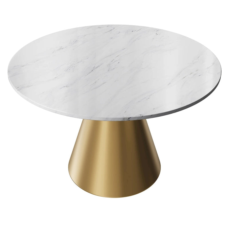 Tavolo da pranzo rotondo con piano in marmo e base in metallo per cucina e sala da pranzo