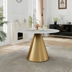 Tavolo da pranzo rotondo con piano in marmo e base in metallo per cucina e sala da pranzo