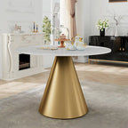 Tavolo da pranzo rotondo con piano in marmo e base in metallo per cucina e sala da pranzo
