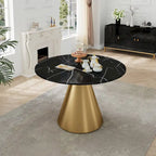 Tavolo da pranzo rotondo con piano in marmo e base in metallo per cucina e sala da pranzo