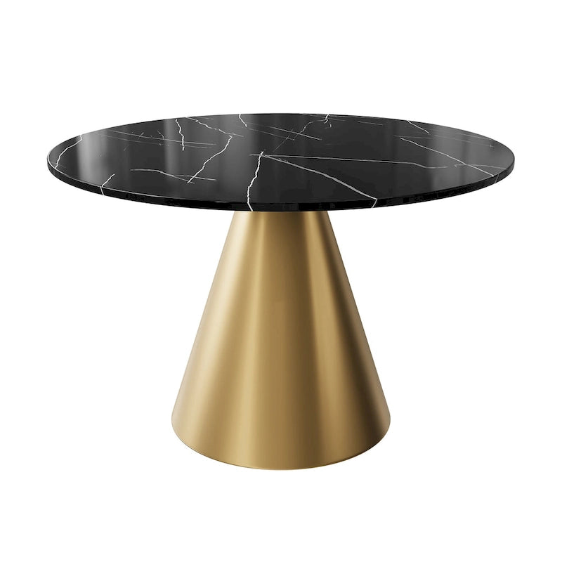 Tavolo da pranzo rotondo con piano in marmo e base in metallo per cucina e sala da pranzo