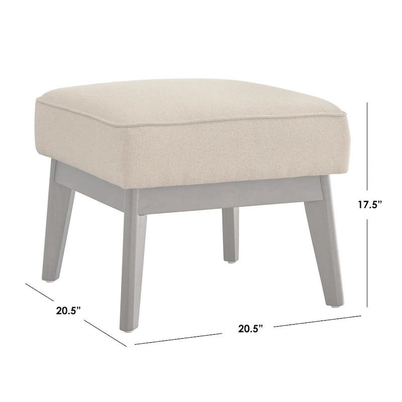 Pouf Rotondo Imbottito Poggiapiedi con Gambe in Legno Massello per Soggiorno