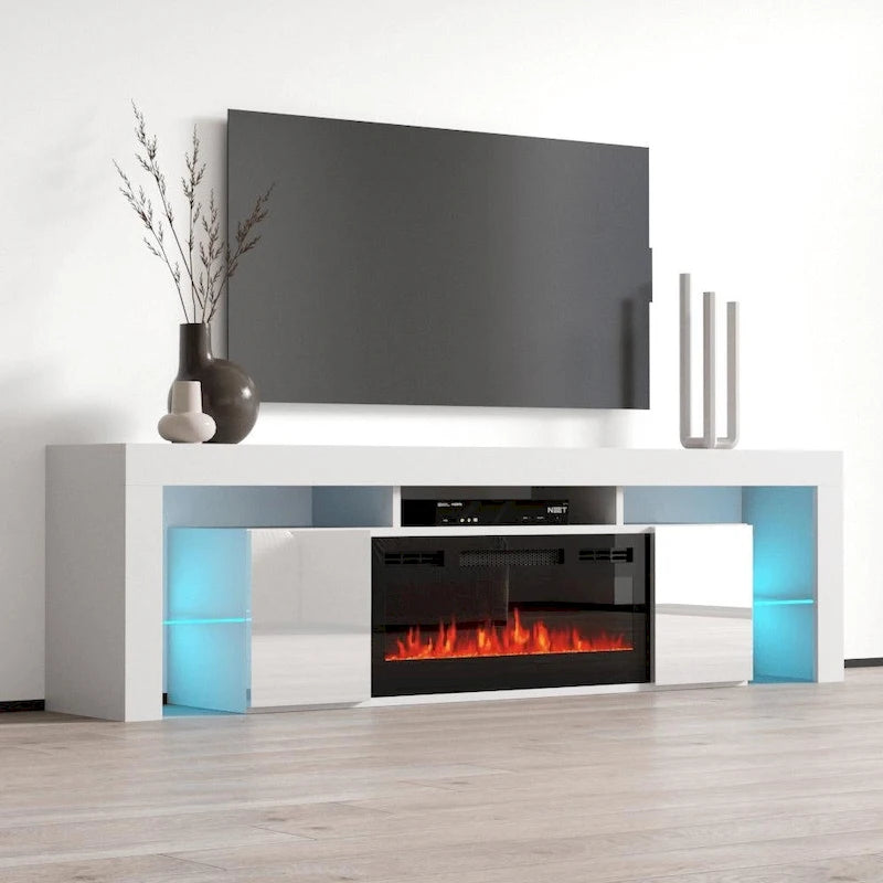 Mobile TV con camino elettrico da 79" dal design moderno per soggiorno