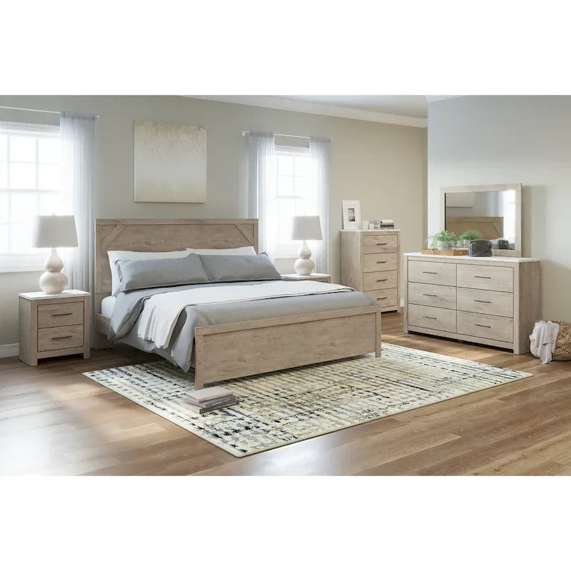 Letto con pannelli in legno marrone chiaro – Mobili rustici in stile coloniale per la camera da letto