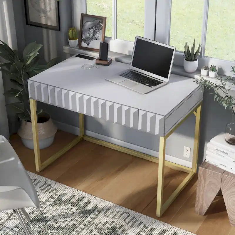 Scrivania moderna in metallo da 42" con porte USB per ufficio domestico