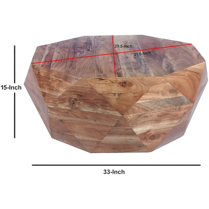 Tavolino da Caffè in Legno di Acacia a Forma di Diamante da 33" con Finitura Naturale