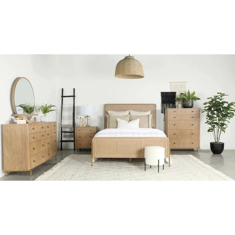 Letto imbottito con pannelli in canna naturale Sand Wash – Stile camera da letto bohémien