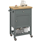 Carrello da Cucina su Ruote con Top in Legno di Gomma massiccio e Ripiani di Stoccaggio