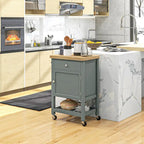 Carrello da Cucina su Ruote con Top in Legno di Gomma massiccio e Ripiani di Stoccaggio