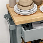 Carrello da Cucina su Ruote con Top in Legno di Gomma massiccio e Ripiani di Stoccaggio