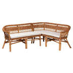 Set panca ad angolo da pranzo bohémien moderno in rattan naturale a 2 pezzi, marrone