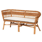 Set panca ad angolo da pranzo bohémien moderno in rattan naturale a 2 pezzi, marrone