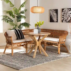 Set panca ad angolo da pranzo bohémien moderno in rattan naturale a 2 pezzi, marrone