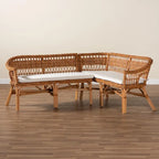 Set panca ad angolo da pranzo bohémien moderno in rattan naturale a 2 pezzi, marrone