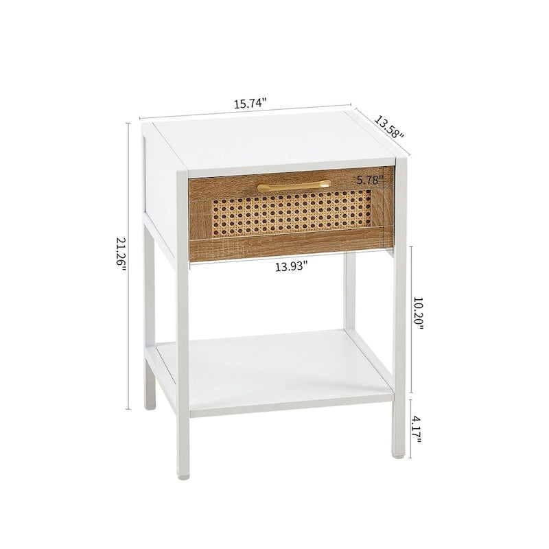 Comodini/Tavolini/Tavolini laterali moderni in rattan naturale e legno con cassetto (set da 2)