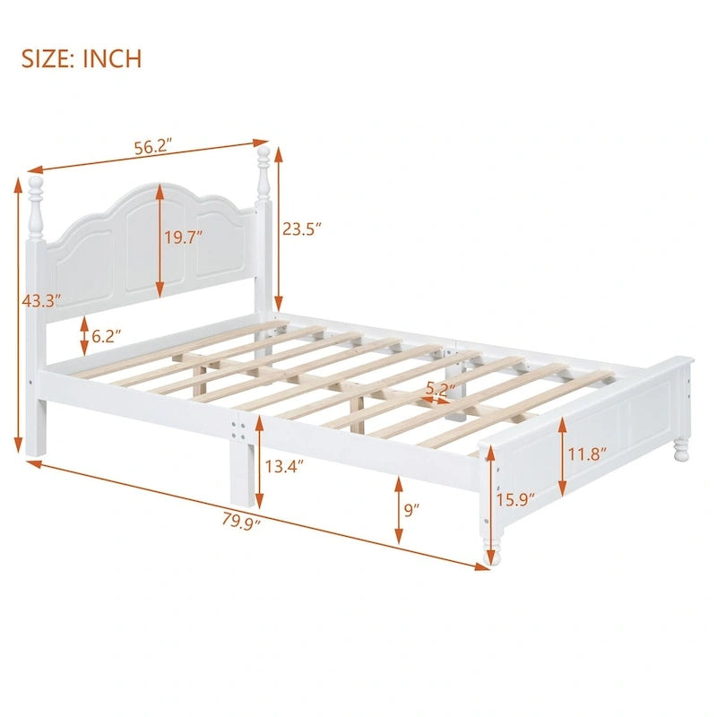 Struttura letto a piattaforma, letto a piattaforma in stile retrò con supporto a doghe in legno di pino,