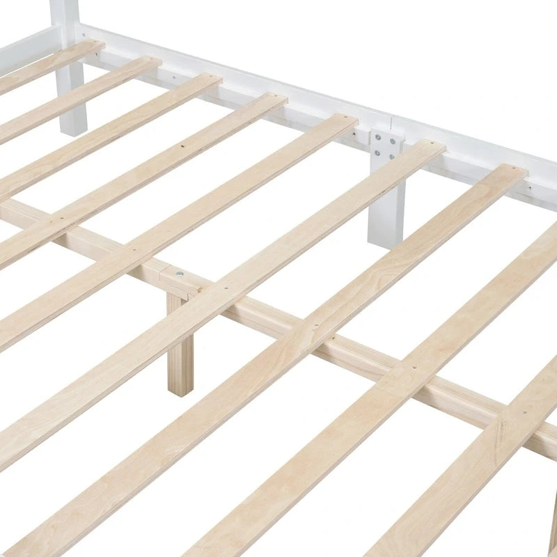 Struttura letto a piattaforma, letto a piattaforma in stile retrò con supporto a doghe in legno di pino,