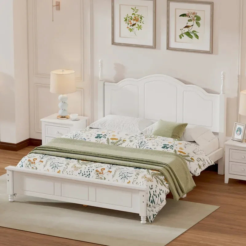 Struttura letto a piattaforma, letto a piattaforma in stile retrò con supporto a doghe in legno di pino,