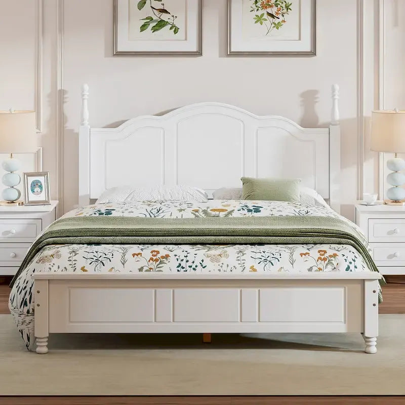 Struttura letto a piattaforma, letto a piattaforma in stile retrò con supporto a doghe in legno di pino,