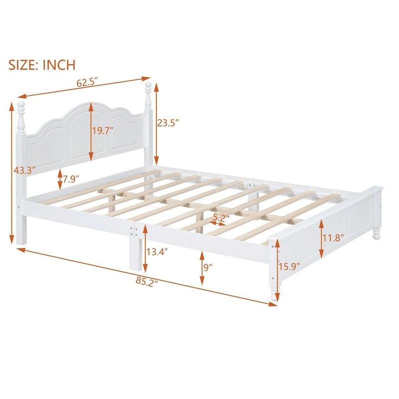 Struttura letto a piattaforma, letto a piattaforma in stile retrò con supporto a doghe in legno di pino,