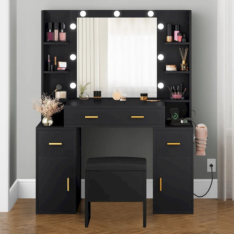 Toeletta con Specchio Illuminato e Prese Incorporate – 140 A x 110 L x 40 P cm