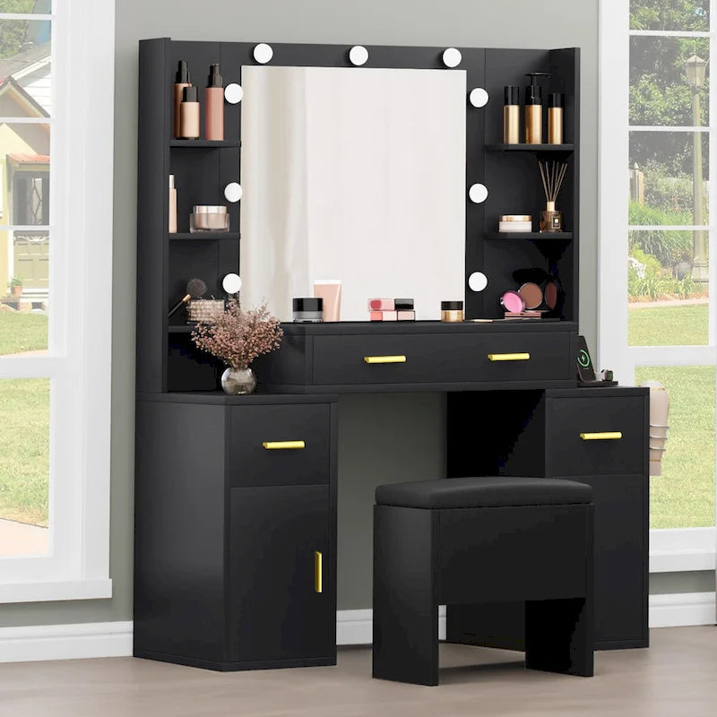 Toeletta con Specchio Illuminato e Prese Incorporate – 140 A x 110 L x 40 P cm