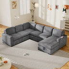 Divano angolare a 6 posti a forma di U con chaise longue contenitore e interfacce USB