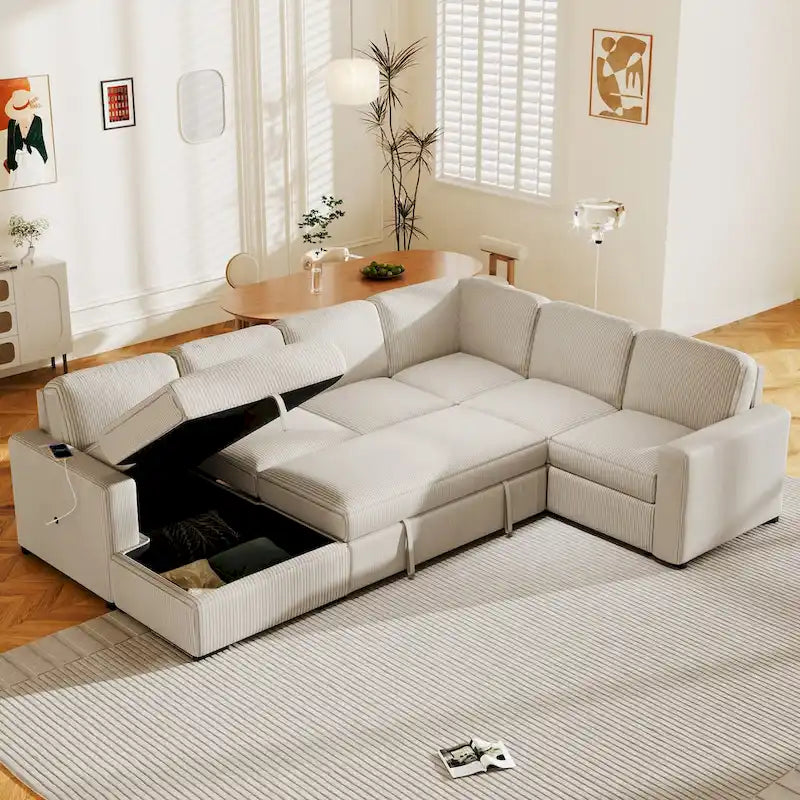 Divano angolare a 6 posti a forma di U con chaise longue contenitore e interfacce USB