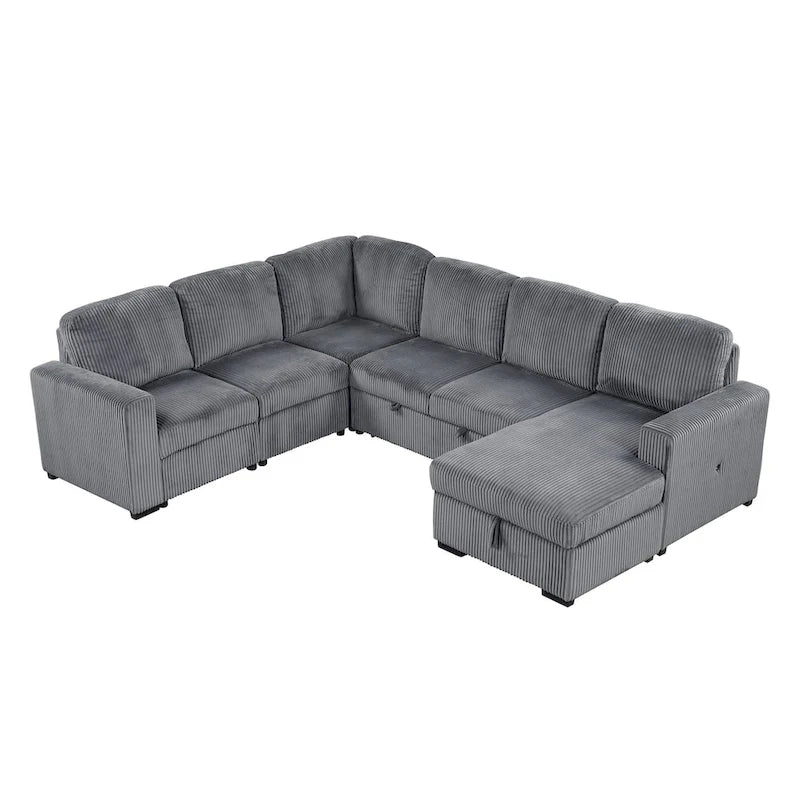 Divano angolare a 6 posti a forma di U con chaise longue contenitore e interfacce USB