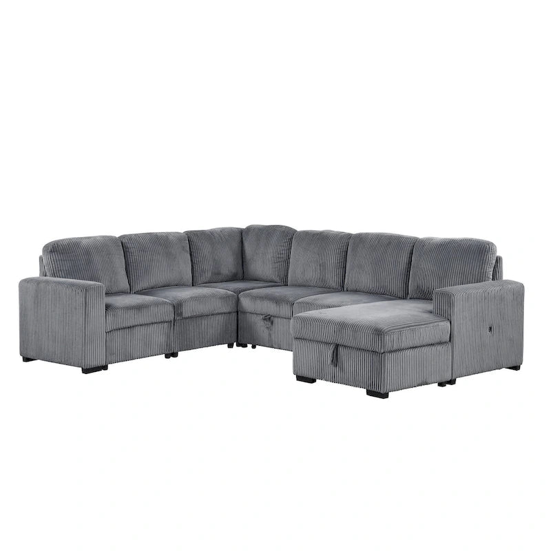 Divano angolare a 6 posti a forma di U con chaise longue contenitore e interfacce USB