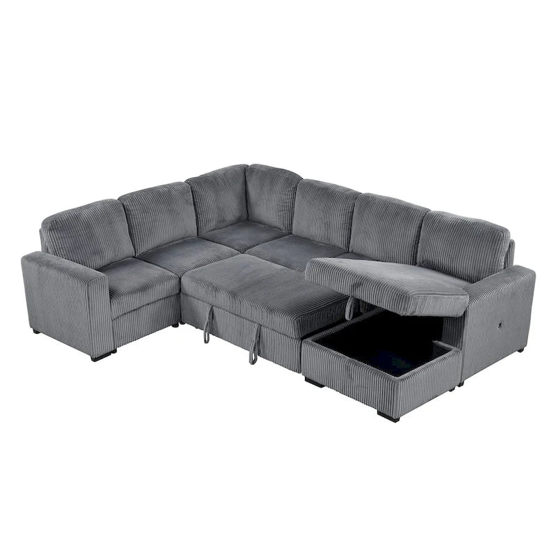 Divano angolare a 6 posti a forma di U con chaise longue contenitore e interfacce USB