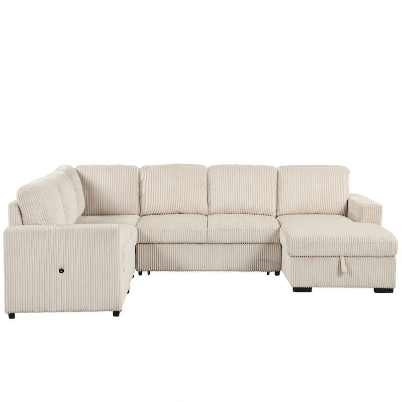 Divano angolare a 6 posti a forma di U con chaise longue contenitore e interfacce USB