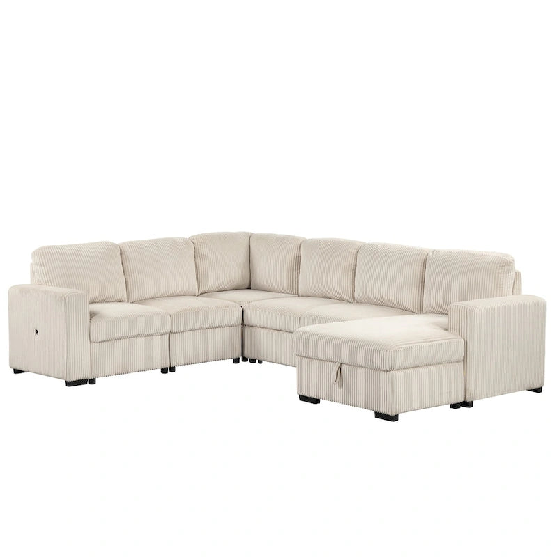 Divano angolare a 6 posti a forma di U con chaise longue contenitore e interfacce USB