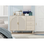 Organizzatore per dispensa in legno con 2 ante e 3 cassetti con ripiani regolabili, mobile contenitore per soggiorno e cucina