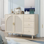 Organizzatore per dispensa in legno con 2 ante e 3 cassetti con ripiani regolabili, mobile contenitore per soggiorno e cucina