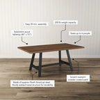 Tavolo da pranzo rettangolare in legno massello 40" x 72" per cucina e sala da pranzo