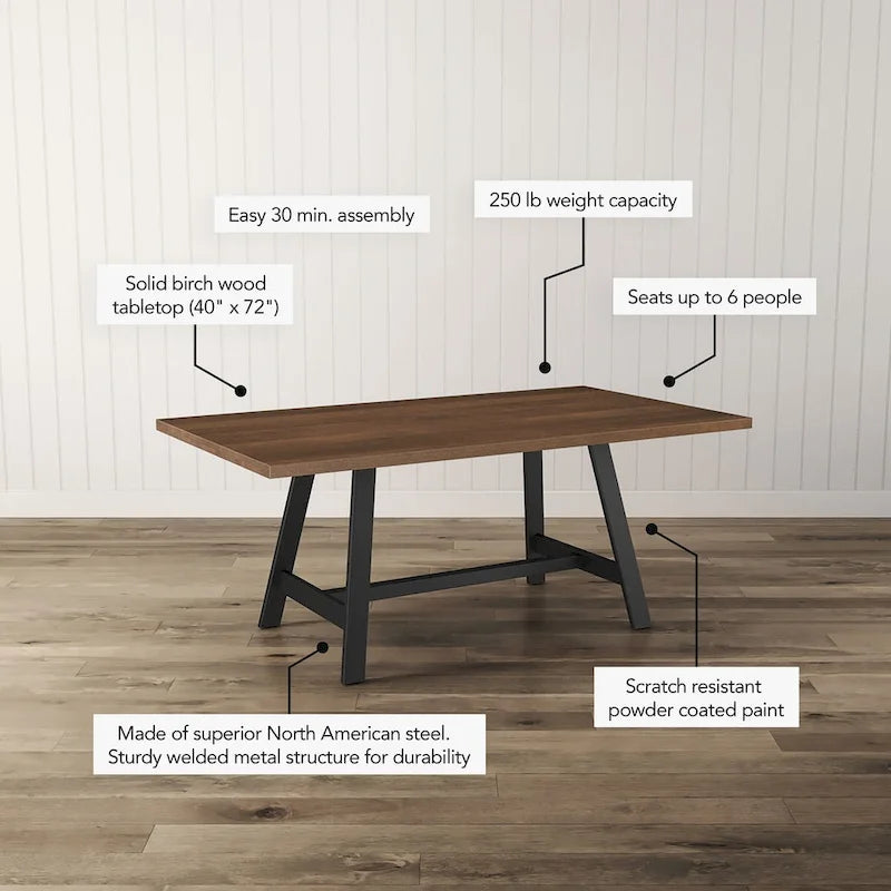 Tavolo da pranzo rettangolare in legno massello 40" x 72" per cucina e sala da pranzo