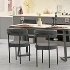 Set di 2 sedie da pranzo moderne rotonde imbottite in Boucle, schienale curvo e gambe in metallo nero verniciato a spruzzo