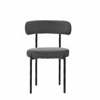 Set di 2 sedie da pranzo moderne rotonde imbottite in Boucle, schienale curvo e gambe in metallo nero verniciato a spruzzo