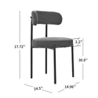 Set di 2 sedie da pranzo moderne rotonde imbottite in Boucle, schienale curvo e gambe in metallo nero verniciato a spruzzo