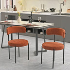 Set di 2 sedie da pranzo moderne rotonde imbottite in Boucle, schienale curvo e gambe in metallo nero verniciato a spruzzo