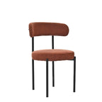 Set di 2 sedie da pranzo moderne rotonde imbottite in Boucle, schienale curvo e gambe in metallo nero verniciato a spruzzo