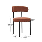 Set di 2 sedie da pranzo moderne rotonde imbottite in Boucle, schienale curvo e gambe in metallo nero verniciato a spruzzo