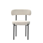 Set di 2 sedie da pranzo moderne rotonde imbottite in Boucle, schienale curvo e gambe in metallo nero verniciato a spruzzo
