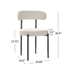Set di 2 sedie da pranzo moderne rotonde imbottite in Boucle, schienale curvo e gambe in metallo nero verniciato a spruzzo