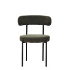 Set di 2 sedie da pranzo moderne rotonde imbottite in Boucle, schienale curvo e gambe in metallo nero verniciato a spruzzo
